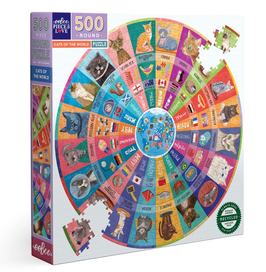 eeBoo 500pc Round Puzzle- Cats of the World