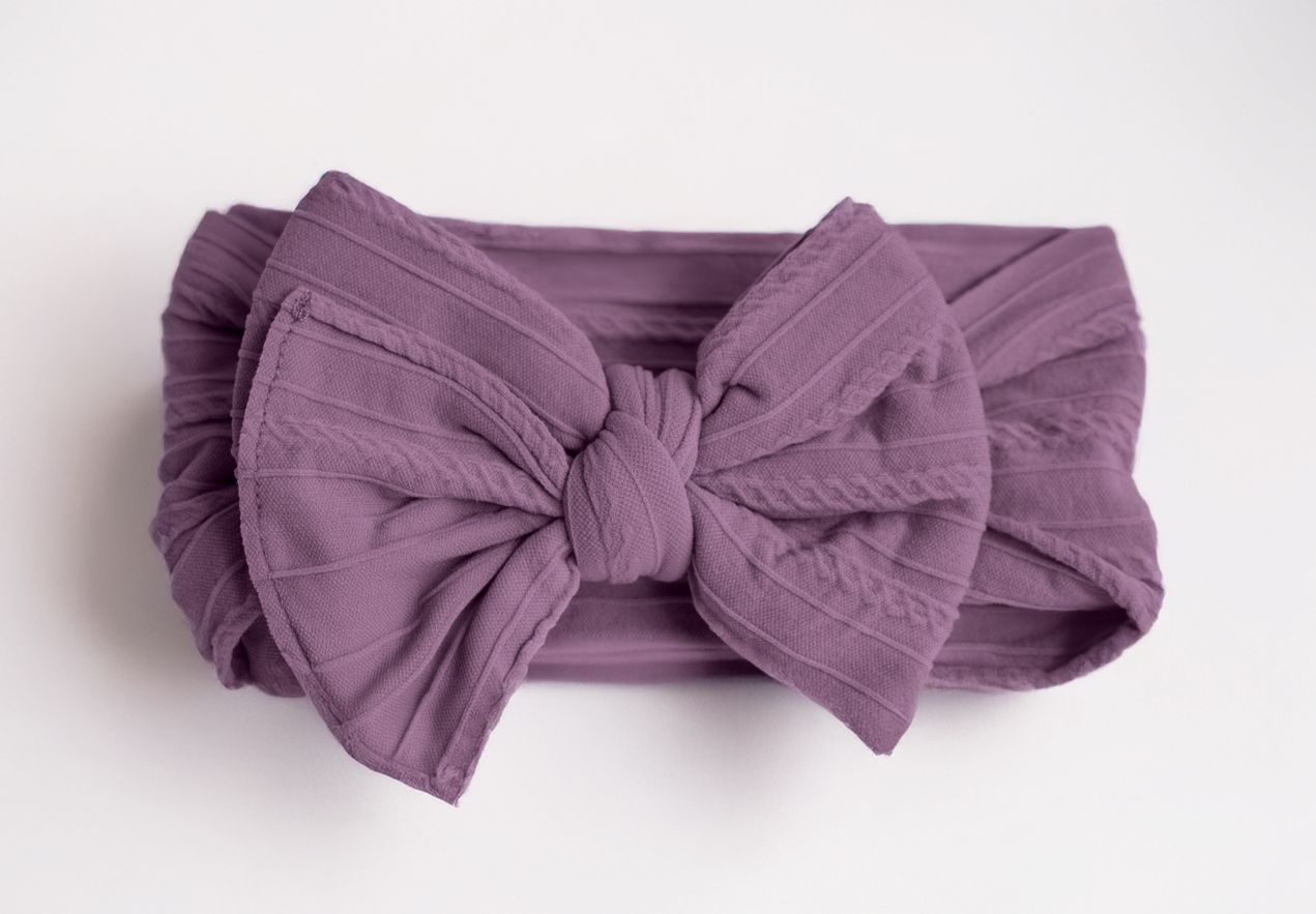 Cable Knit Nylon Bow Headband- Dusty Lavender