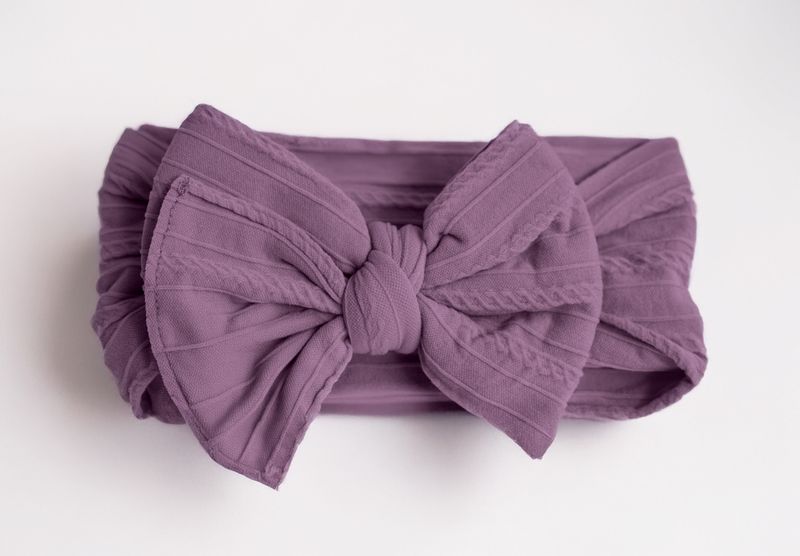 Cable Knit Nylon Bow Headband- Dusty Lavender