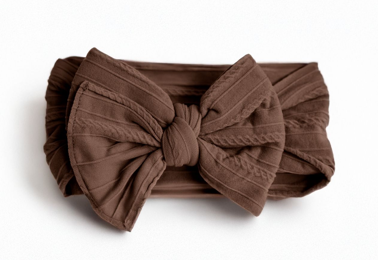 Cable Knit Nylon Bow Headband- Coffee