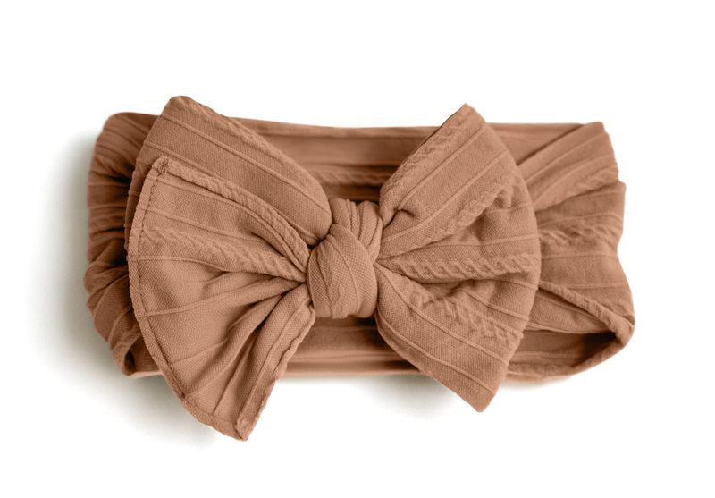 Cable Knit Nylon Bow Headband- Camel