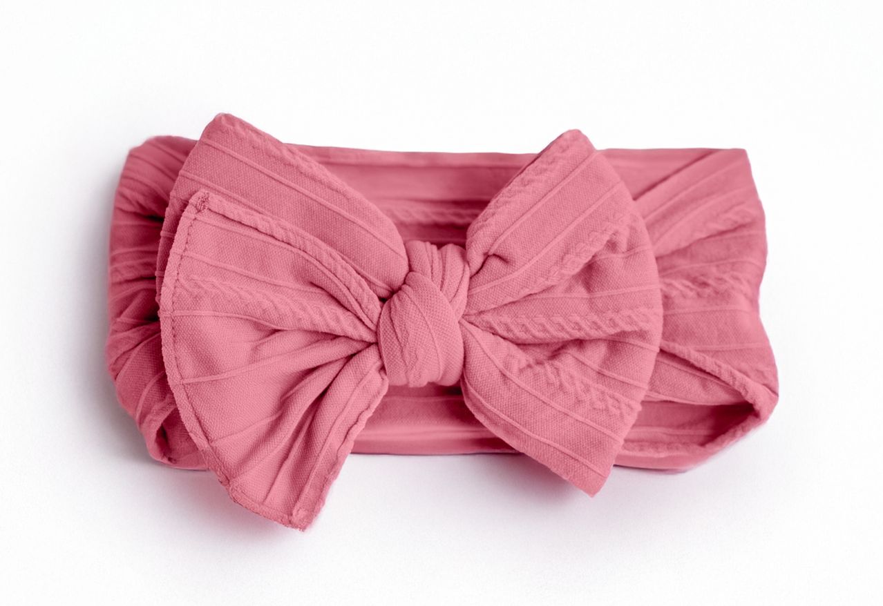 Cable Knit Nylon Bow Headband- Blush