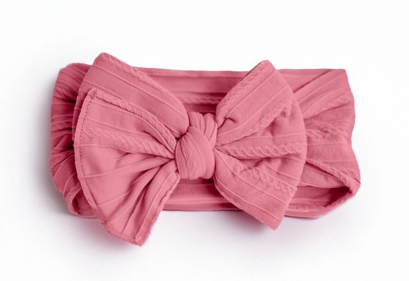 Cable Knit Nylon Bow Headband- Blush