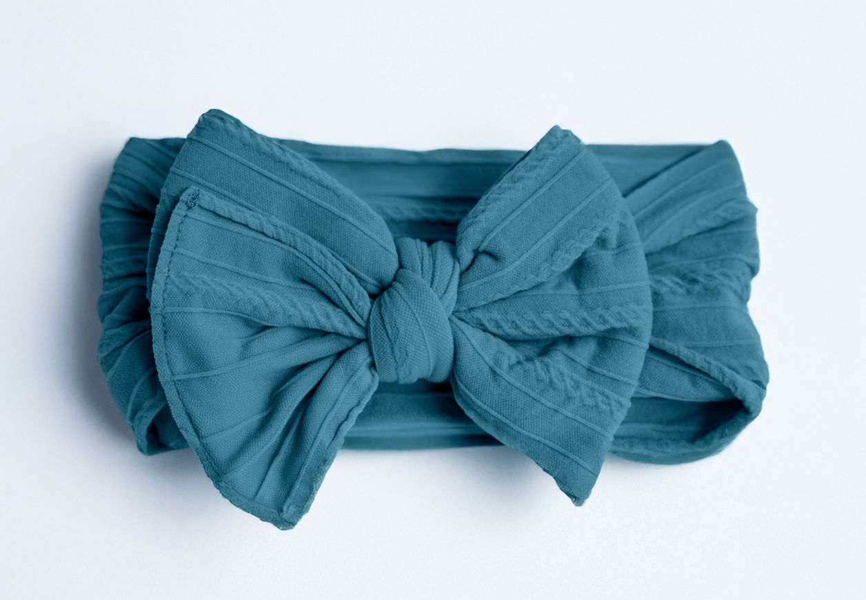 Cable Knit Nylon Bow Headband- Teal