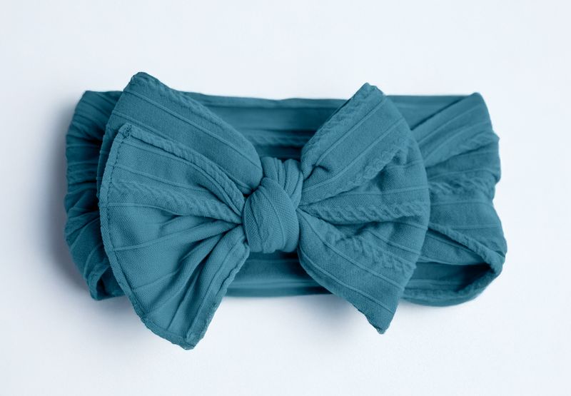 Cable Knit Nylon Bow Headband- Teal