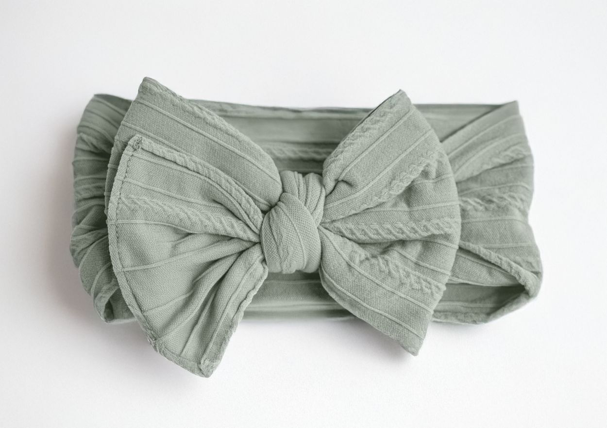 Cable Knit Nylon Bow Headband- Pistachio