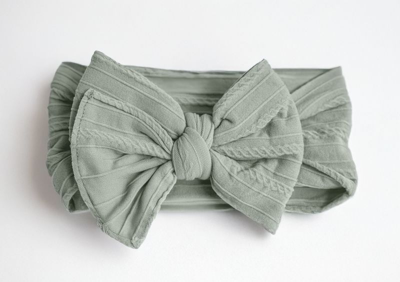 Cable Knit Nylon Bow Headband- Pistachio