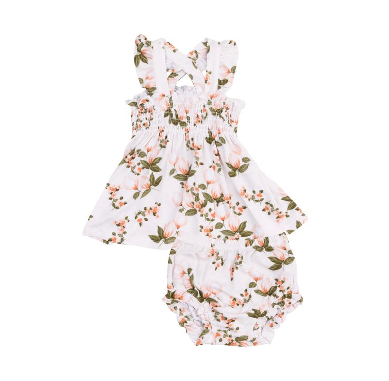 Angel Dear Floating Magnolia Ruffle Strap Smocked Top And Diaper Cover