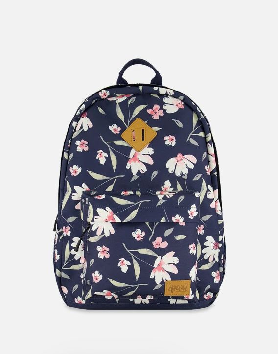 Deux Par Deux Kids Backpack- Navy Flowers