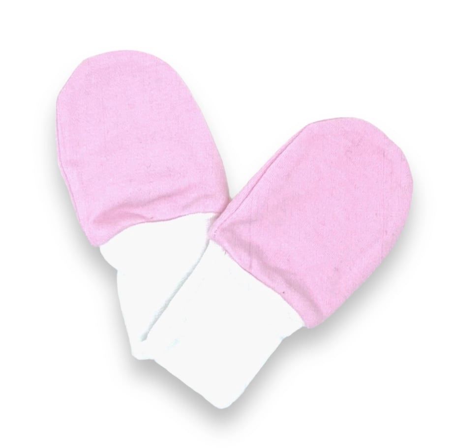Jolly Bundles - Baby Cotton No Scratch Mittens- Pink w/ White Band