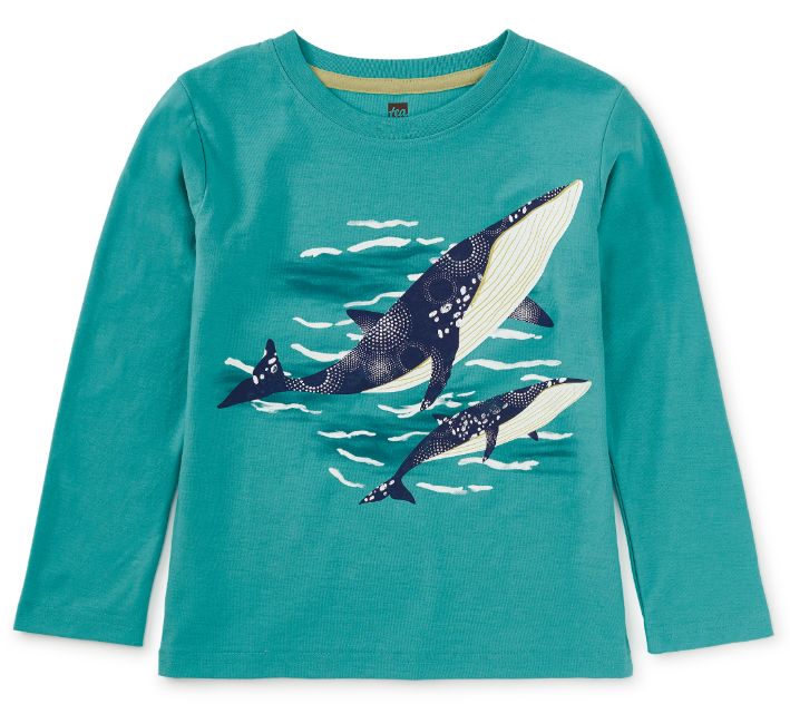 Tea Mink Whales Graphic Tee- Glaze Blue