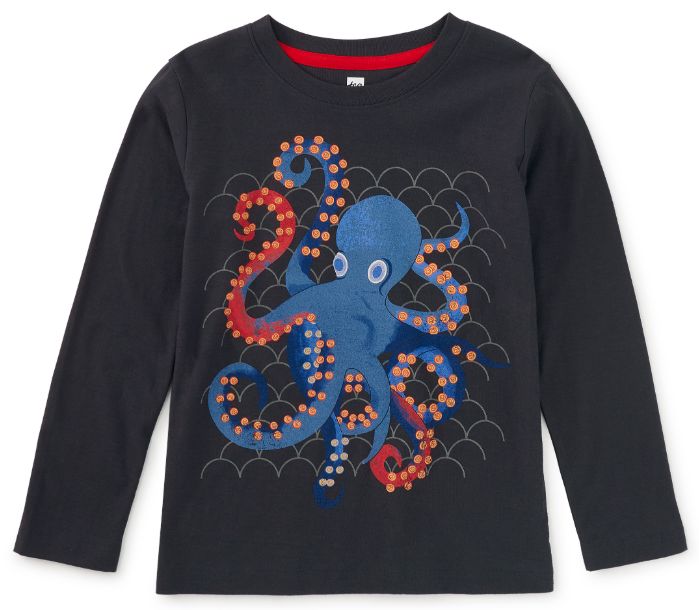 Tea Octopus Graphic Tee- indigo