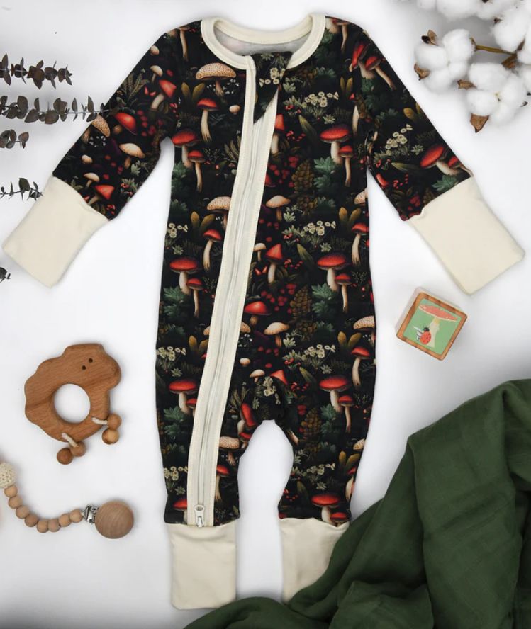 Earthy Long Sleeve Mushroom Onesie- Glade