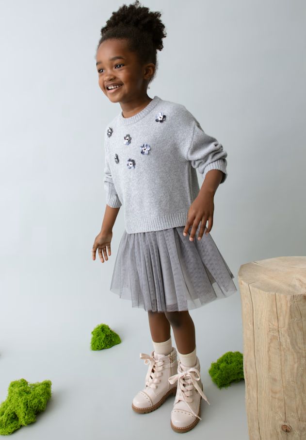 Mayoral Knit Tulle Dress - Silver