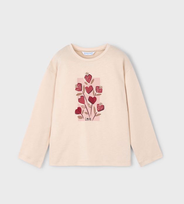 Mayoral Long Sleeve Heart Flower Tee- Almond