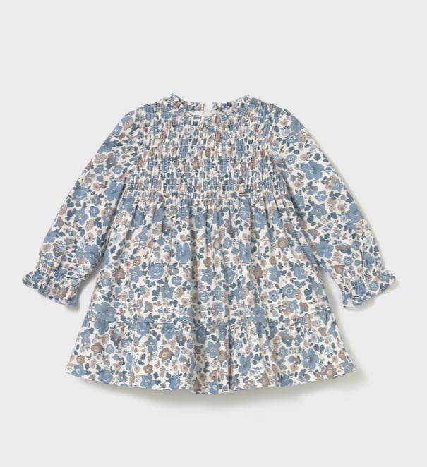 Mayoral Floral Velvet Dress- Blue Bell
