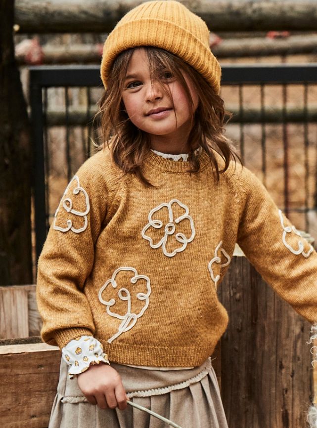 Mayoral Flower Applique Sweater- Mustard