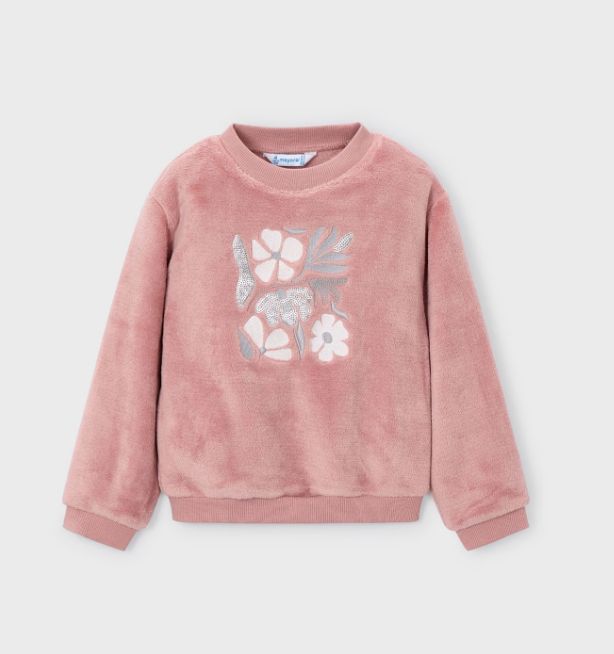 Mayoral Floral Fur Pullover- Makeup