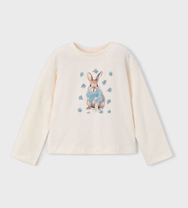 Mayoral Long Sleeve Bunny Tee- Cream