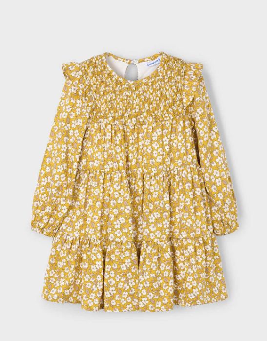Mayoral Floral Smockd Dress- Mustard