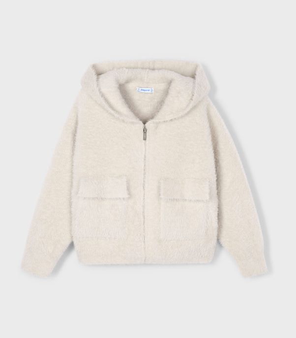 Mayoral Zip-up Fuzzy Hoodie- Almond