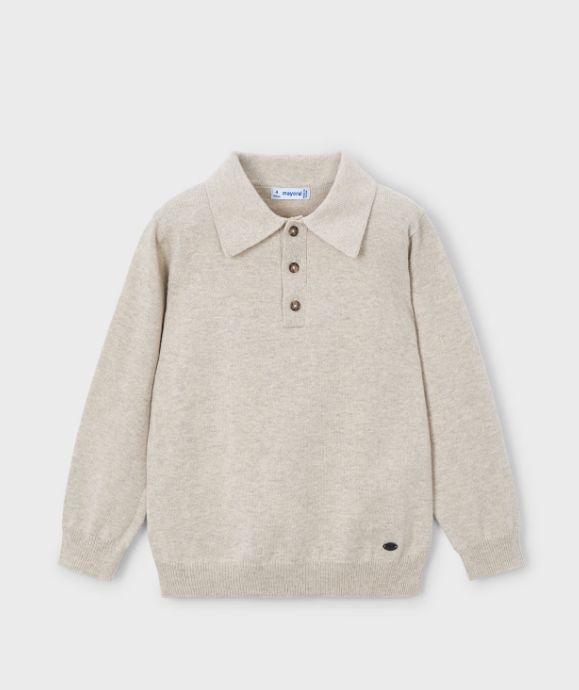 Mayoral Striped Knit Polo- Beige