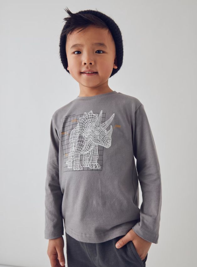 Mayoral Glove-in-the-Dark Triceratops Tee- Grey