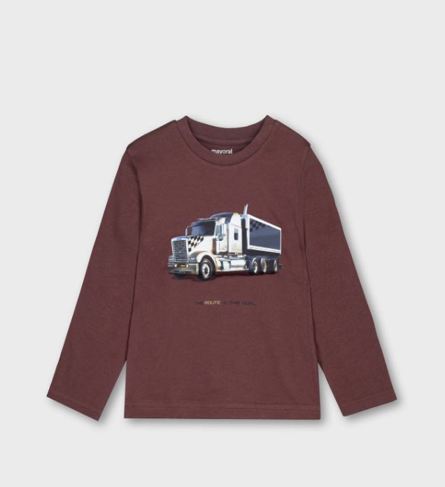 Mayoral Boys Long Sleeve Truck Tee- Plum