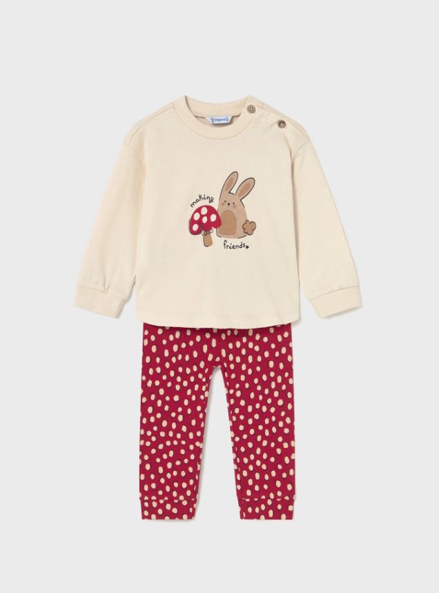 Mayoral 2pc Bunny &amp; Mushroom Knit Outfit- Red Polka Dot