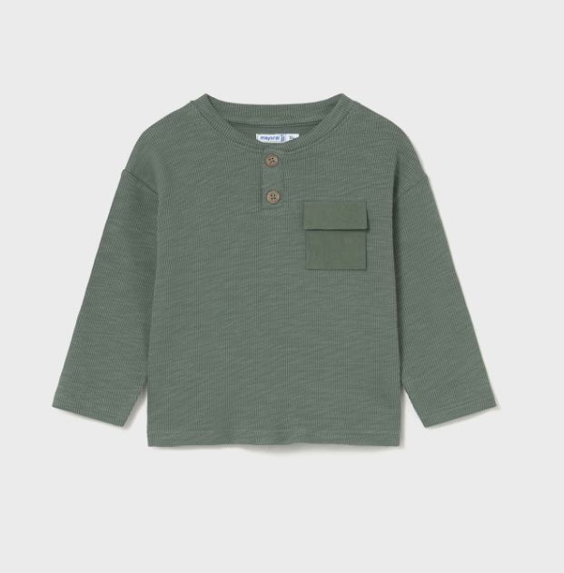 Mayoral Long Sleeve Henley Shirt- Fir Green