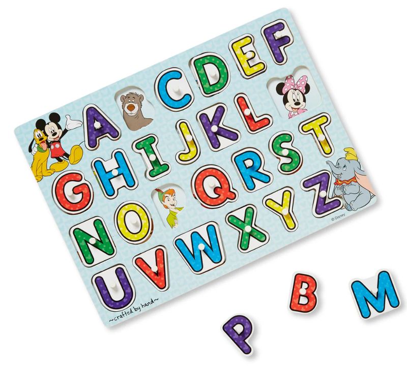 Melissa &amp; Doug Disney Classics Wooden Alphabet Peg Puzzle