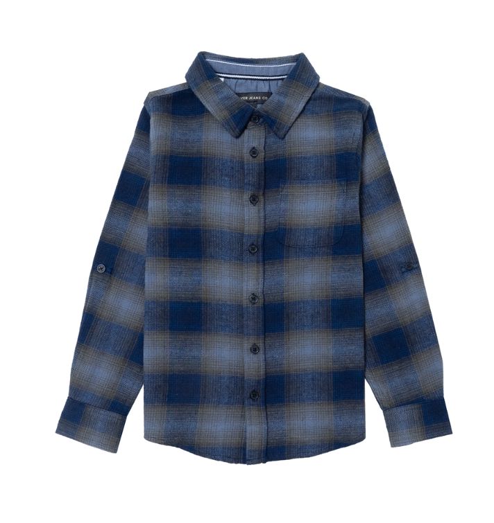 Silver Jeans Long Sleeve Plaid Flannel Shirt- Navy