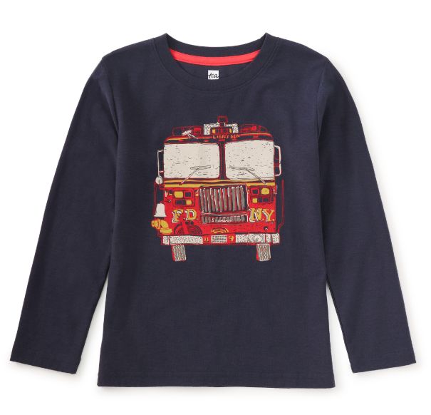 Tea Fire Truck Graphic Tee- Indigo