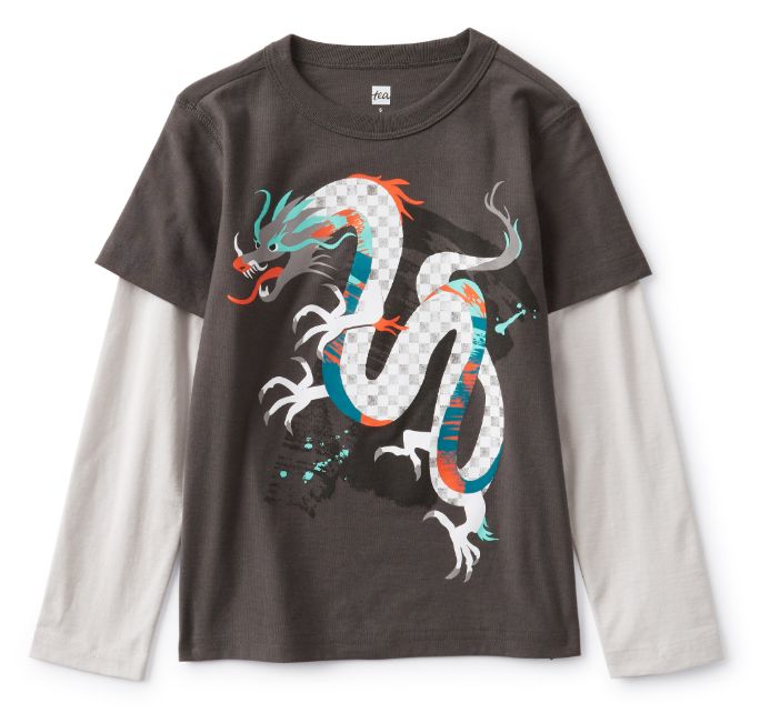 Tea Dragon Long Sleeve Graphic Tee- Pepper