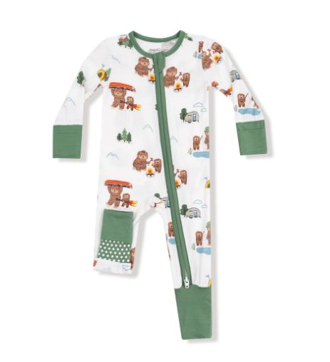 Angel Dear Bigfoot Zip Romper- Ivory/Green