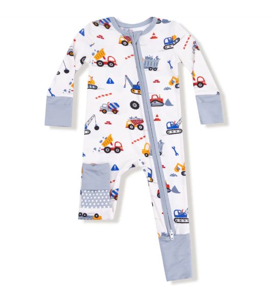 Angel Dear Construction Zip Romper- White/Gray