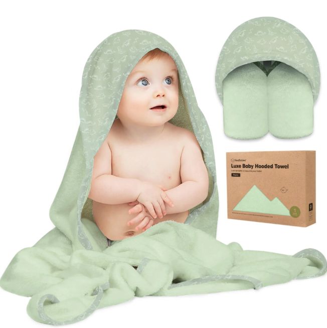KeaBabies Luxe Hooded Towel- Green Dino