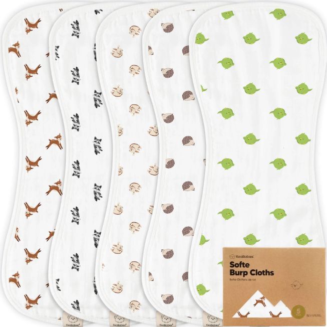 KeaBabies 5pk Softe Burp Cloths- Kea Friends