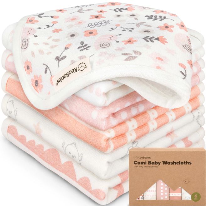 KeaBabies 6pk Bamboo Washcloths- Sweet Charm