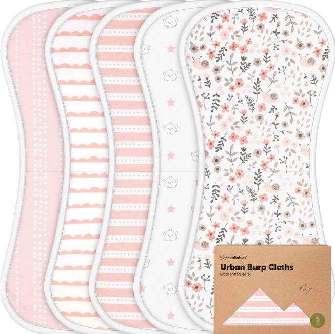 KeaBabies 5pk Urban Burp Cloths- Sweet Charm