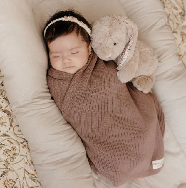 Bleu La La Organic Rib Knit Blanket- Mocha