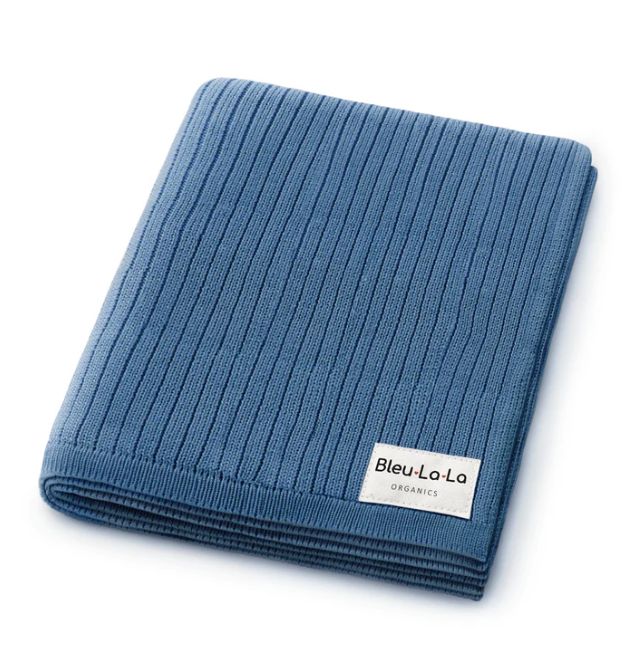 Bleu La La Organic Rib Knit Blanket- Denim Blue