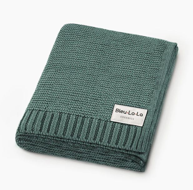 Bleu La La Organic Knit Blanket- Hunter Green