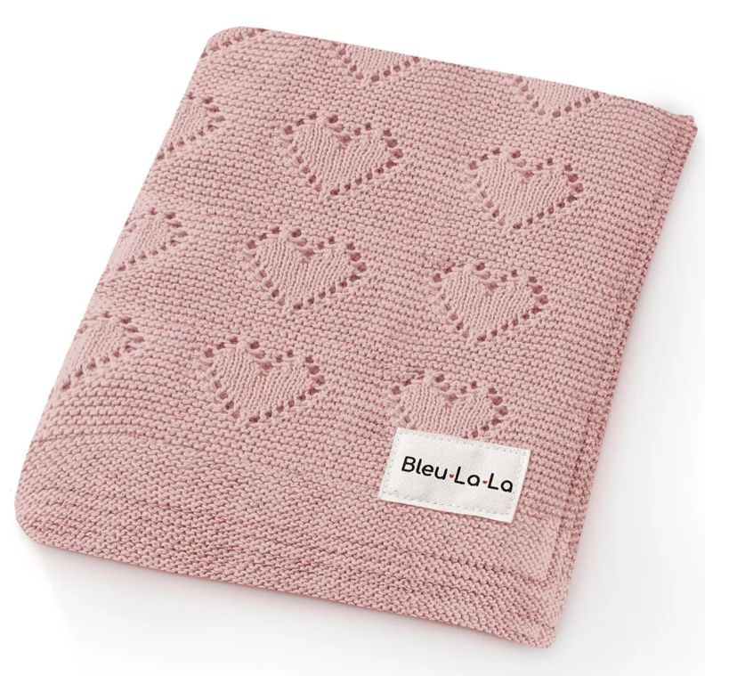 Bleu La La Heart Pointelle Blanket- Pink
