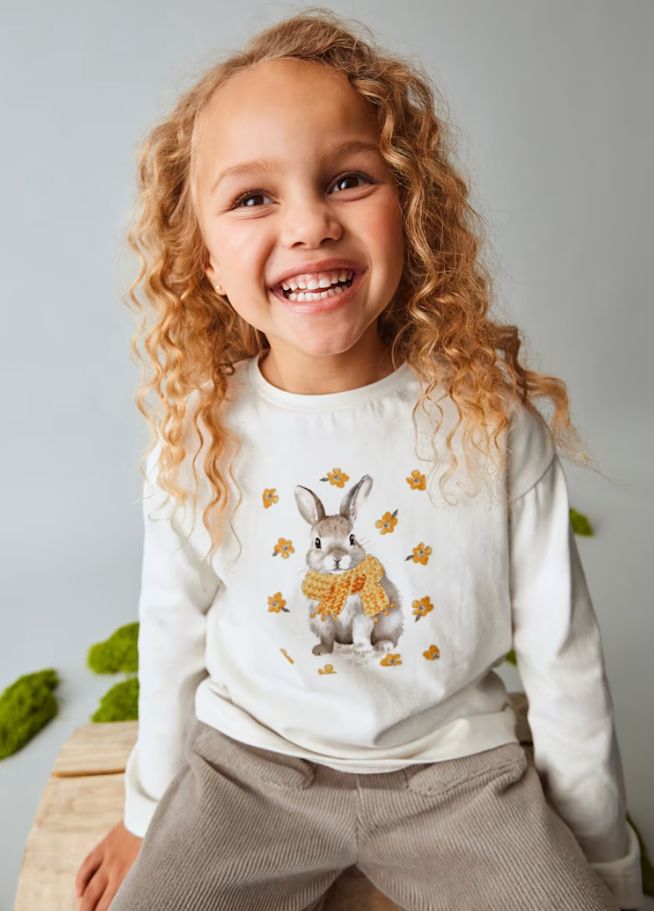 Mayoral Long Sleeve Bunny Tee- Cream