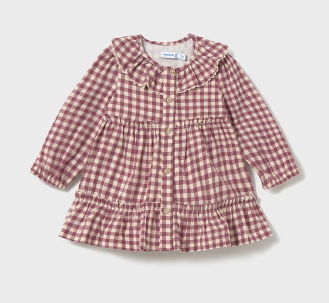 Mayoral Long Sleeve Gingham Dress- Rose