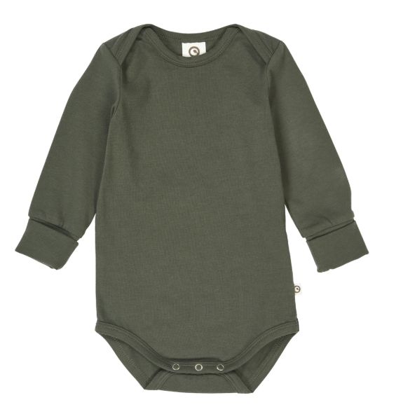 Muesli Long Sleeve Lap Shoulder Onesie- Olive