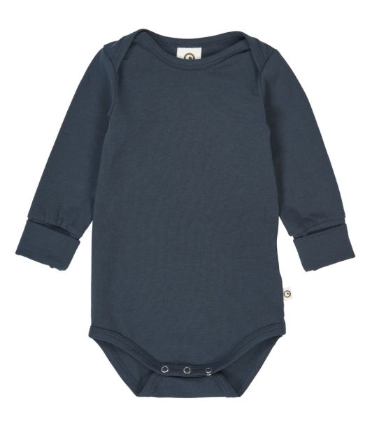 Muesli Long Sleeve Lap Shoulder Onesie- Navy