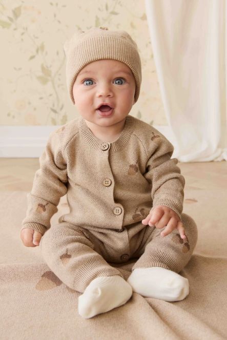Jamie Kay Acorn Knit Romper- Cashew Marle
