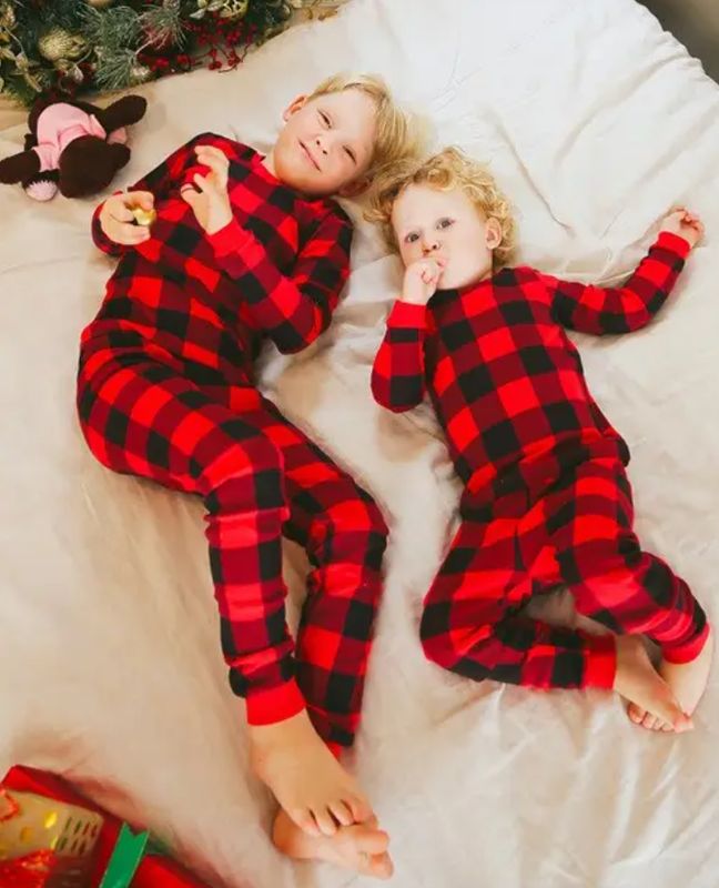 Vaenait Baby Long Sleeve Buffalo Plaid Pj&#39;s- Red/Black